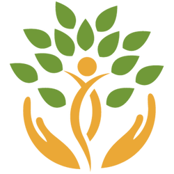 Graphic of a pair of hands holding a tree to represent self-care