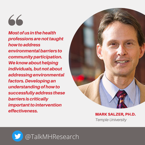 Picture of Mark Salzer and his quote about understanding environmental barriers to inclusion being fundamental for intervention effectiveness.