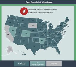 Image of interactive map of mental health peer specialist training and certification programs in the US.